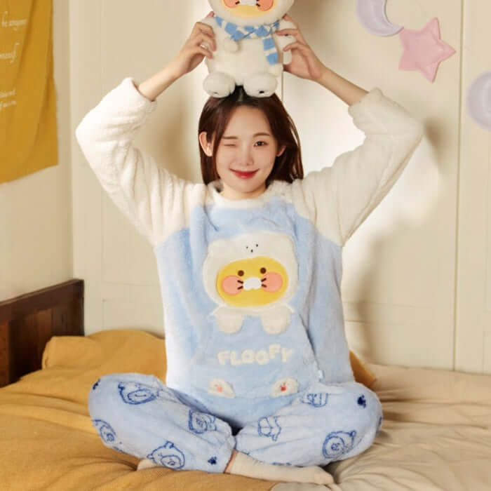 Fluffy Friends Sleep Pajamas (Women) - Chunsik by Kakao Friends - Available at allkpopmag. Price: $62.20.
