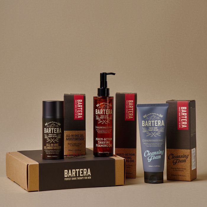 Cleansing Foam + Shaving Oil + All-in-One Gel Moisturizer Set by Bartera - Available at allkpopmag. Price: $79.25.