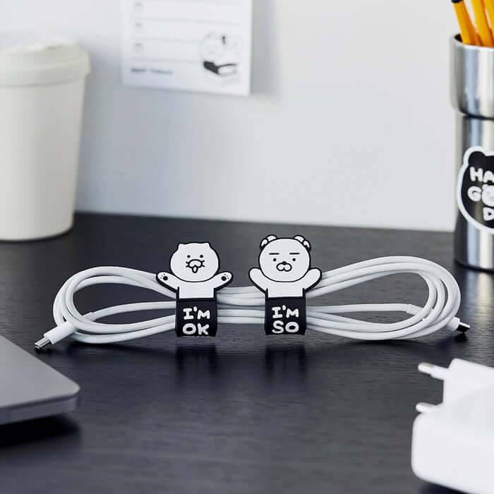 Black and White Cable Organizer Holder Set - Ra & Chun by Kakao Friends - Available at allkpopmag. Price: $15.29.