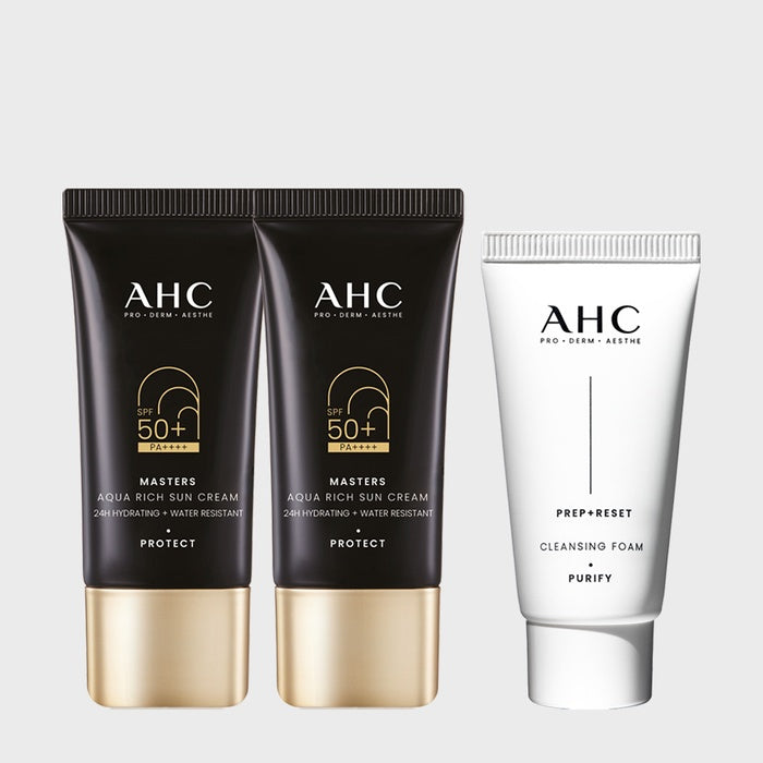 Masters Aqua Rich Sunscreen Duo Set + (GIFT) Cleansing Foam 30ml by AHC - Available at allkpopmag. Price: $22.22.