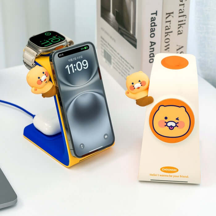 Kakao Friends Hi-Chun-Sik 3-in-1 MagSafe Wireless Charger (Apple Watch) by Kakao Friends Tech Products - Available at allkpopmag. Price: $69.37.