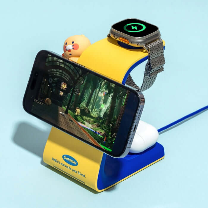 Kakao Friends Hi-Chun-Sik 3-in-1 MagSafe Wireless Charger (Apple Watch) by Kakao Friends Tech Products - Available at allkpopmag. Price: $69.37.
