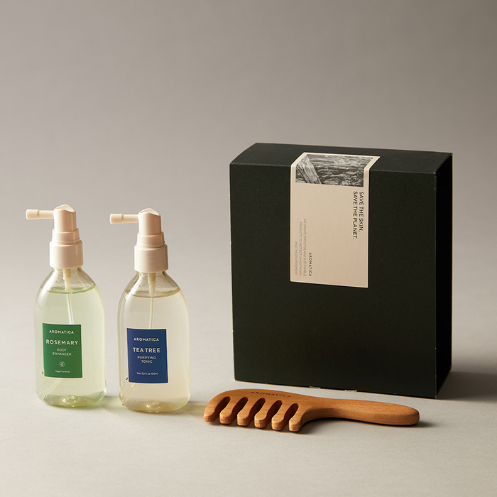 Hair Tonic Set (2 Types) & Wooden Scalp Gua Sha Tool by Aromatica - Available at allkpopmag. Price: $42.33.
