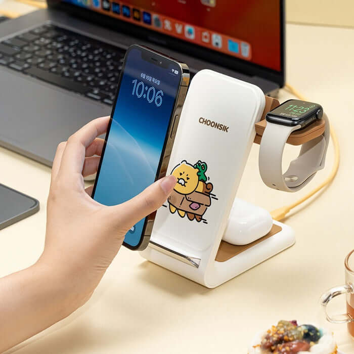 Kakao Friends 3-in-1 Fast Wireless Charger (Galaxy Watch/Apple Watch) by Kakao Friends Tech Products - Available at allkpopmag. Price: $58.67.
