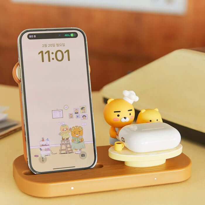 2-in-1 Wireless Charging Stand - Bakery La & Chun by Kakao Friends - Available at allkpopmag. Price: $61.14.