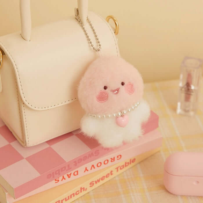 Flat Fossil Pearl Necklace Keyring Doll - Little Peach by Kakao Friends - Available at allkpopmag. Price: $14.11.