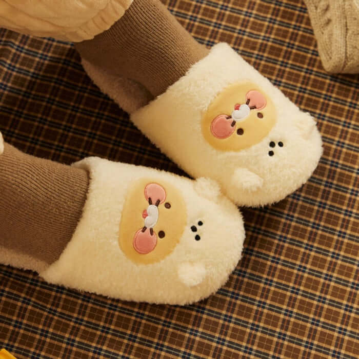 Fluffy Friends Slippers - Chunsik by Kakao Friends - Available at allkpopmag. Price: $31.75.