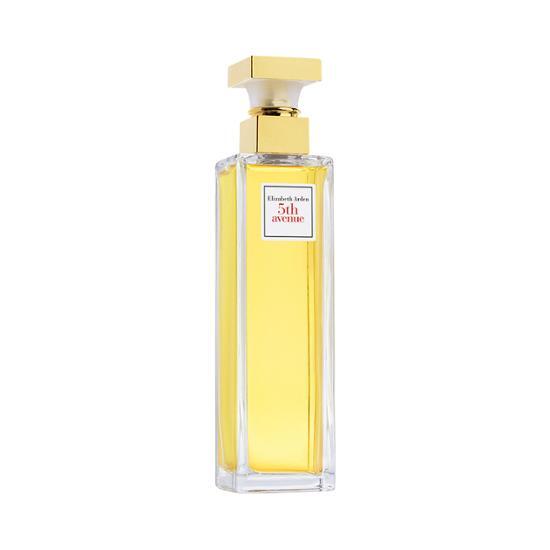 Elizabeth Arden 5th Avenue Eau de Parfum 75ml and 30ml bottles, showcasing a sophisticated fragrance for women in elegant packaging.