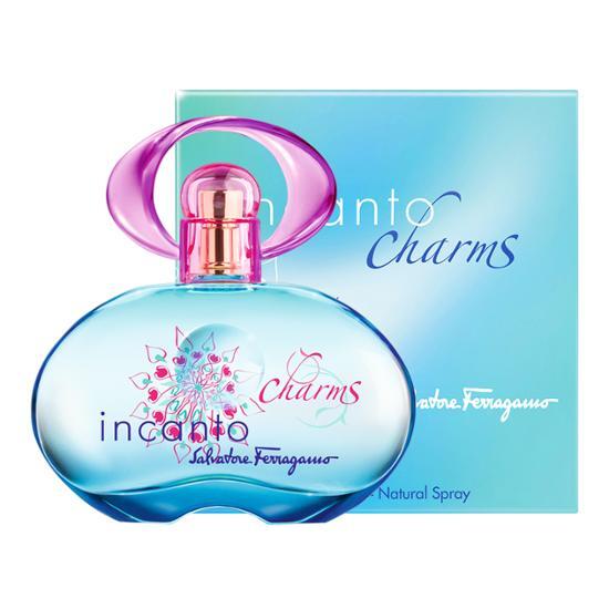 Ferragamo Incanto Charm Eau de Toilette 50ml bottle, showcasing a vibrant design, ideal for fragrance enthusiasts.