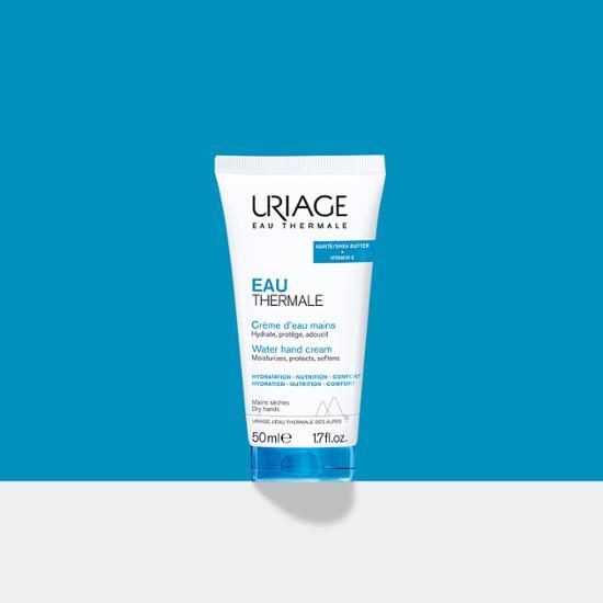 Alt text: Uriage Water Hand Cream 50ml - Hydrating body care moisturizer for healthy skin, ideal for personal care and cosmetics enthusiasts.