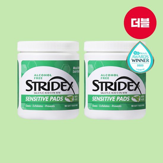 Stridex Sensitive Pads Double Pack featuring 180 sheets for effective skincare treatment, ideal for sensitive skin, K-Beauty essentials.
