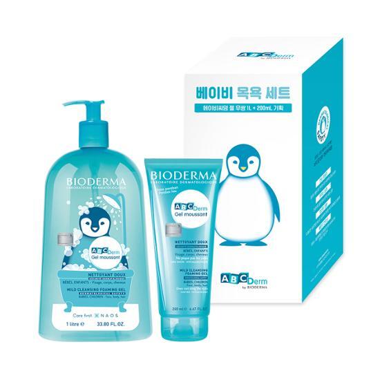 ABCDerm Gel Moussant by Bioderma - 1L + 200ml for gentle body cleansing, ideal for sensitive skin.