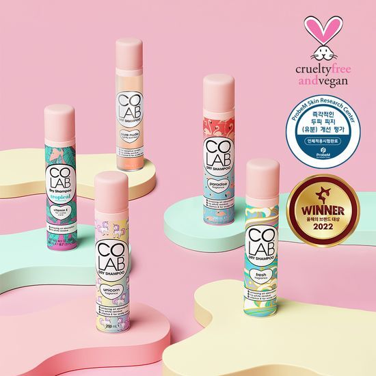 Co-Lab Dry Shampoo 200ml in Unicorn variant with Jasmine & Vanilla scent, perfect for refreshing hair. K-Beauty hair care product.