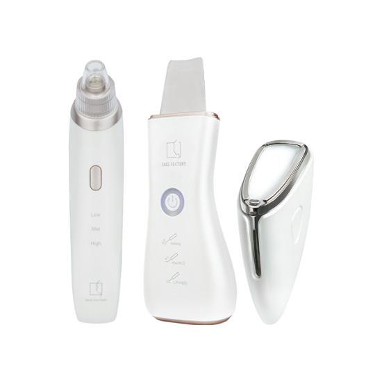 Face Factory beauty devices: peeling device, sebum extractor, cell liner.