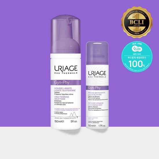 Uriage Dermaplaning Mild Foam 150ml and Dermaplaning Mist 50ml for gentle body cleansing, part of K-Beauty skincare.
