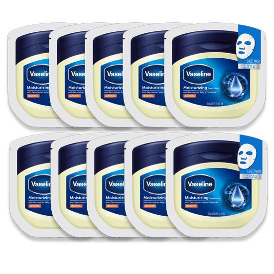 Vaseline Original Moisturizing Sheet Mask pack containing 10 sheets, designed for skincare and hydration, featuring K-Beauty essentials.