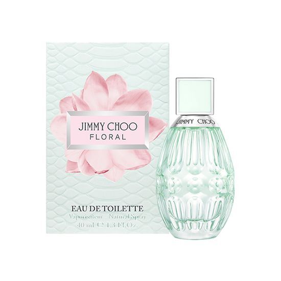 Jimmy Choo Floral Eau de Toilette 40ml/60ml fragrance bottle with elegant floral design, perfect for a fresh and feminine scent.