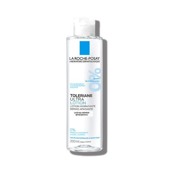200ML bottle of La Roche-Posay Toleriane Ultra Lotion, a soothing skincare toner suitable for sensitive skin, featuring a minimalist design with the brand's logo.