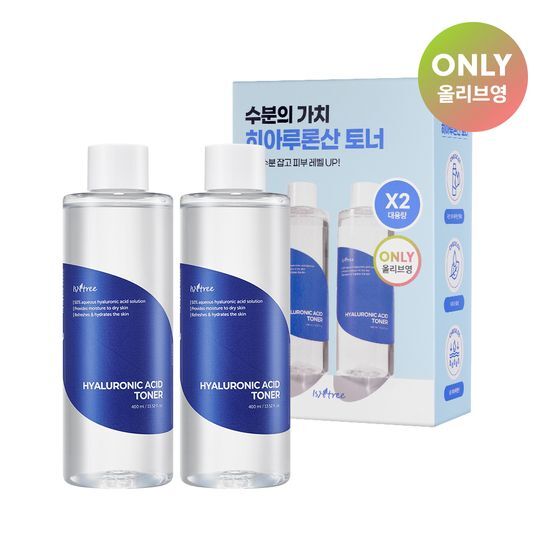 Isntree Hyaluronic Acid Toner Double Set - 800ml total, K-Beauty skincare toner for hydration and moisture.