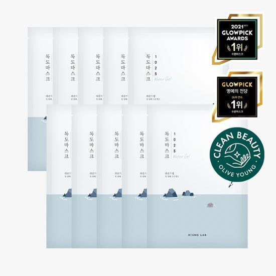 Round Lab 1025 Dokdo Hydrating Water Gel Mask - 10 Sheets, K-Beauty skincare product for intense hydration.