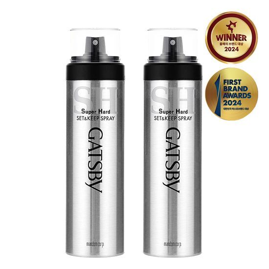Gatsby Super Hard Set & Keep Spray 263ml, a men's beauty styling product for long-lasting hold, perfect for achieving sleek hairstyles.