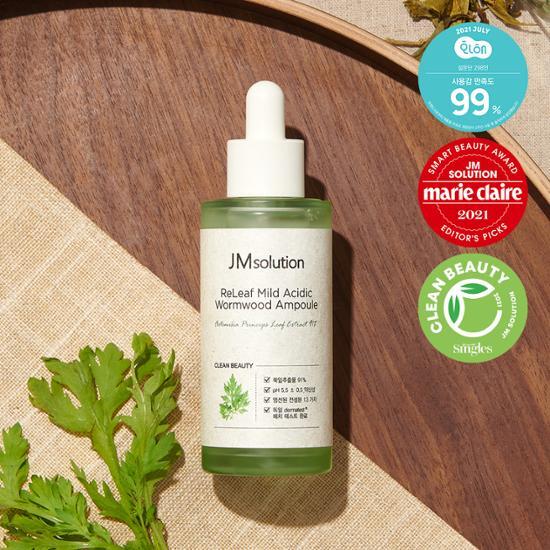 JM Solution Relief Mild Acidic Mugwort Ampoule 50ml - K-Beauty skincare essence for soothing and hydrating skin.
