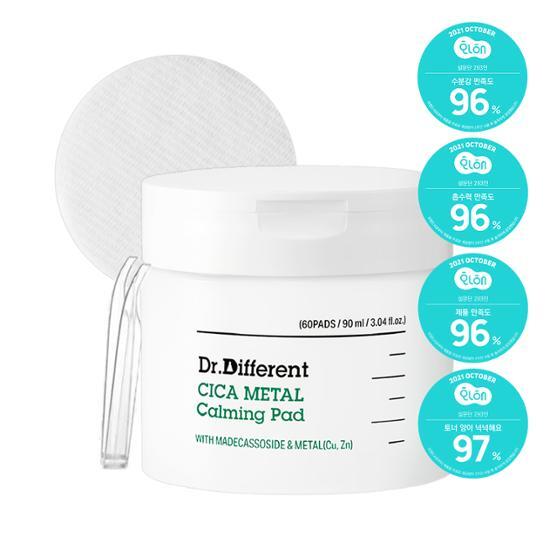 Dr. Different Cica Metal Calming Pads - 90ml, featuring 60 soothing sheets for skincare, ideal for K-Beauty routines.