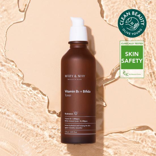 Marienmay Vitamin B5 + Bifida Toner 120ml bottle, a K-Beauty skincare product for hydration and skin health.