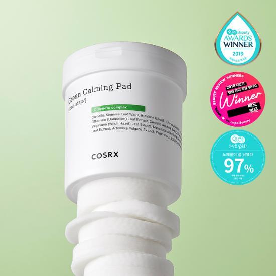 COSRX One Step Green Calming Pad with 90 sheets - K-Beauty skincare product for soothing and calming skin.