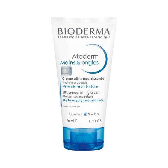 50ml Bioderma Atoderm Hand & Nail Cream, enriched body care moisturizer for healthy skin and nails, ideal for sensitive skin.