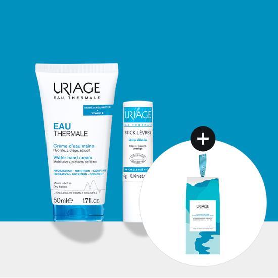 Uriage Water Hand Cream 50ml and Stick Levre Original gift set for hand and lip care, featuring Uriage's K-Beauty products.