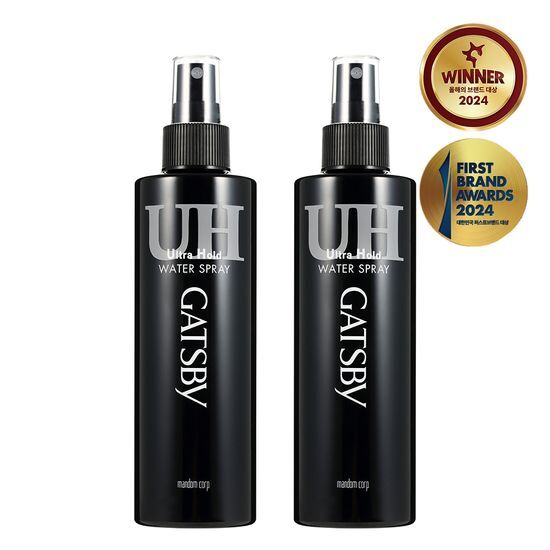 250ml Gatsby Ultra Hold Water Spray for men, ideal for styling and enhancing hair with a strong hold, part of K-Beauty and personal care cosmetics.