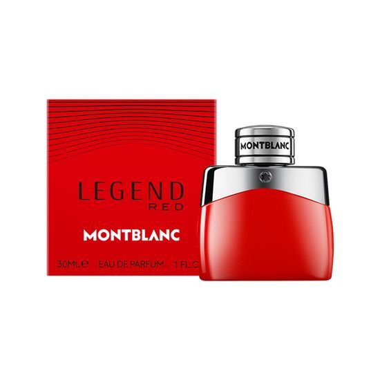 Montblanc Legend Red Eau de Parfum for men, available in 30ml and 50ml sizes, showcasing a sophisticated fragrance in a stylish bottle.