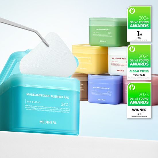 Pack of 100 Mediheal Square Pads customized for various skin concerns, featuring Vitamide, ideal for K-Beauty skincare routines.