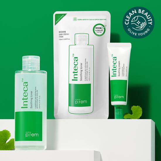 Makeprem Intica Calming Toner 200ml set with 100ml refill and 31ml cream, featuring K-Beauty skincare essentials for soothing and revitalizing skin.