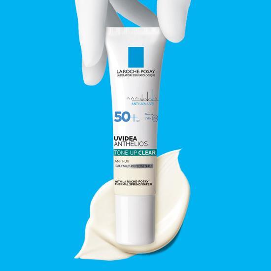 La Roche-Posay UVIDEA Anthelios Tone-Up sunscreen 30ml bottle, featuring K-Beauty skincare for sun protection and clear tone enhancement.