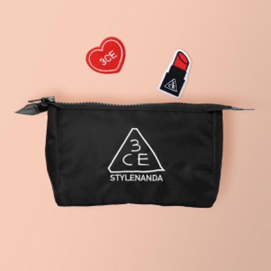 3CE Black Pouch in small size, perfect for organizing beauty tools and accessories, ideal for K-Beauty enthusiasts.