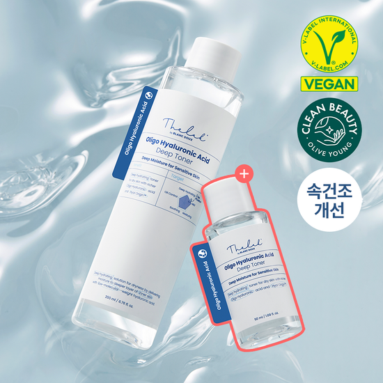 Alt text: The Lab by Blanc Doo Low Molecular Hyaluronic Acid Deep Toner set, featuring 200ml and 50ml bottles, perfect for K-Beauty skincare routines.