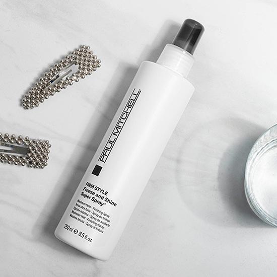 Paul Mitchell Freeze and Shine Super Spray 250ml for men's styling, offering long-lasting hold and shine for a polished look.