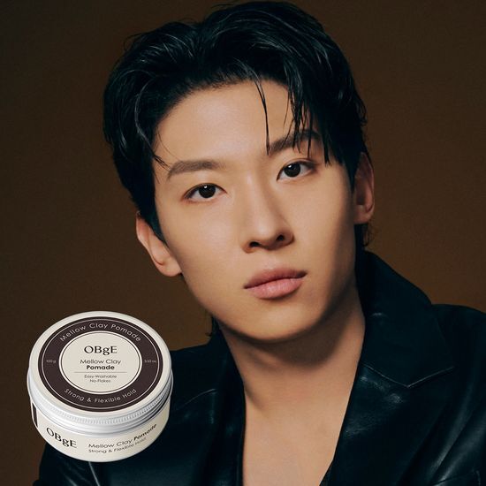 Objé Mellow Clay Pomade 100g for men's styling, featuring a sleek packaging design, perfect for achieving textured hairstyles. K-Beauty product.