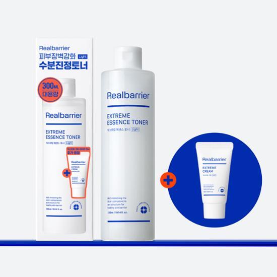 Real Barrier Extreme Essence Toner Light 300ml Set with Light Cream 25ml, K-Beauty skincare products for hydration and skin care.