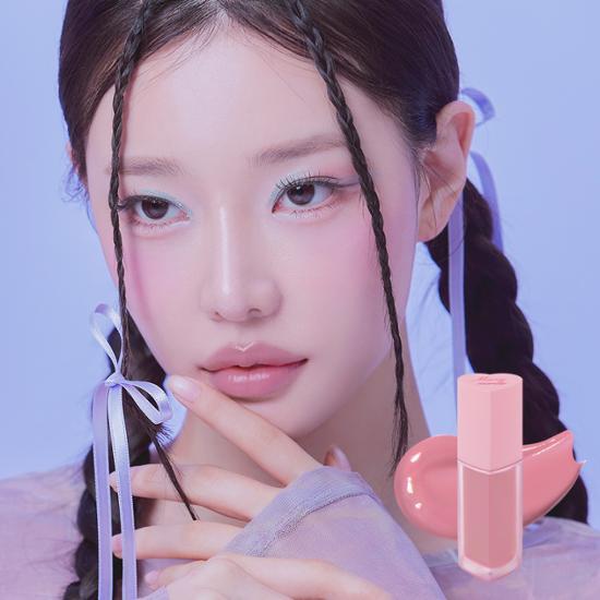 Four shades of Merry Monde Milk Heart Tint Lip & Cheek in Mute Milk by Mary&May, showcasing a versatile and creamy texture for a natural look.