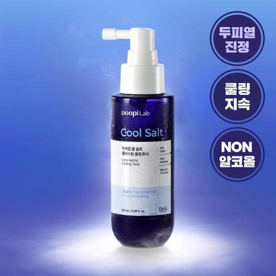 Alt text: Dr.G Scalp Lab Cool Salt Long-Lasting Cooling Hair Tonic 100ml bottle, designed for hair care and scalp relief, featuring K-Beauty styling benefits.