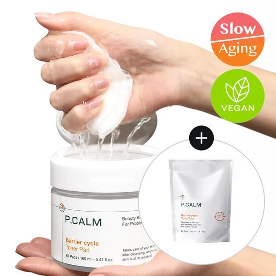 60 sheets of Pikam Barrier Cycle Toner Pads with an additional 60 sheets refill pack, designed for skincare and K-Beauty routines.