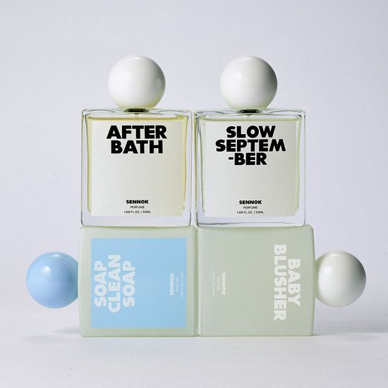 Limited Edition Sennok Perfume collection featuring four fragrance options: After Bath, Slow September, Soap Clean Soap, and Baby Blusher, ideal for K-Beauty enthusiasts.