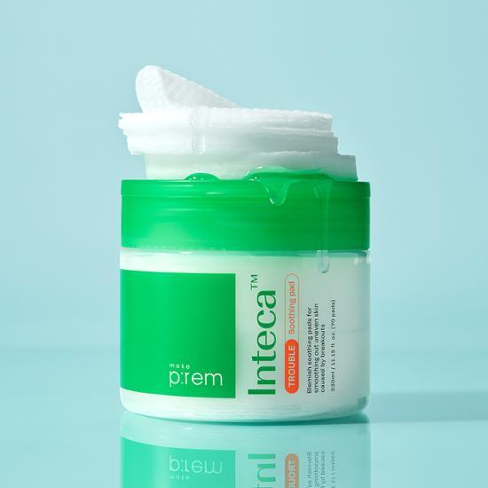 Makeprem Intica Trouble Soothing Pads - 70 sheets of K-Beauty skincare pads designed to soothe and calm troubled skin.