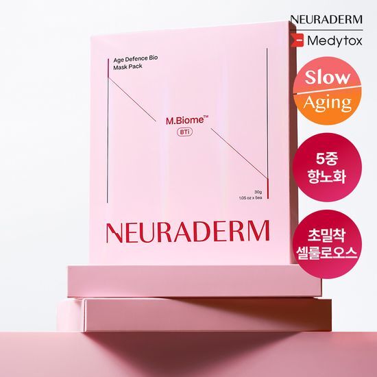 5-sheet Medytox Neuraderm Age Defense Bio Mask Pack for rejuvenating skincare, featuring K-Beauty ingredients.