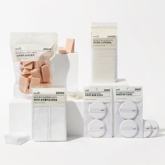 Soft Skin Pack Cotton Pads by Milly by Filimili, featuring options like puff, sponge, and hair accessories for effective skincare and beauty routines.