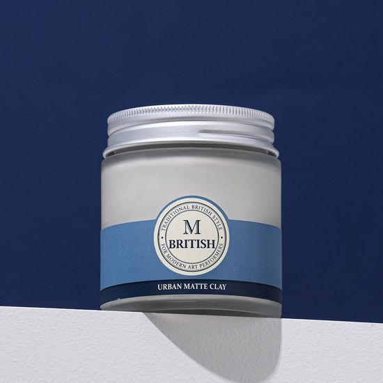 British M Urban Matte Clay 100g for men's styling, offering a matte finish for a polished look.