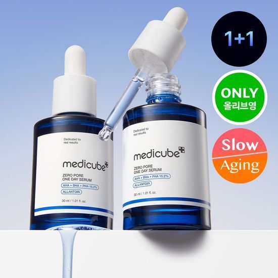 Two 30ml bottles of MediCube Zero Pore One-Day Serum Double Set, a K-Beauty skincare product designed to minimize pores and enhance skin texture.